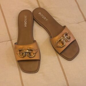 Fitory Tan Sandals with Gold Chain Detail